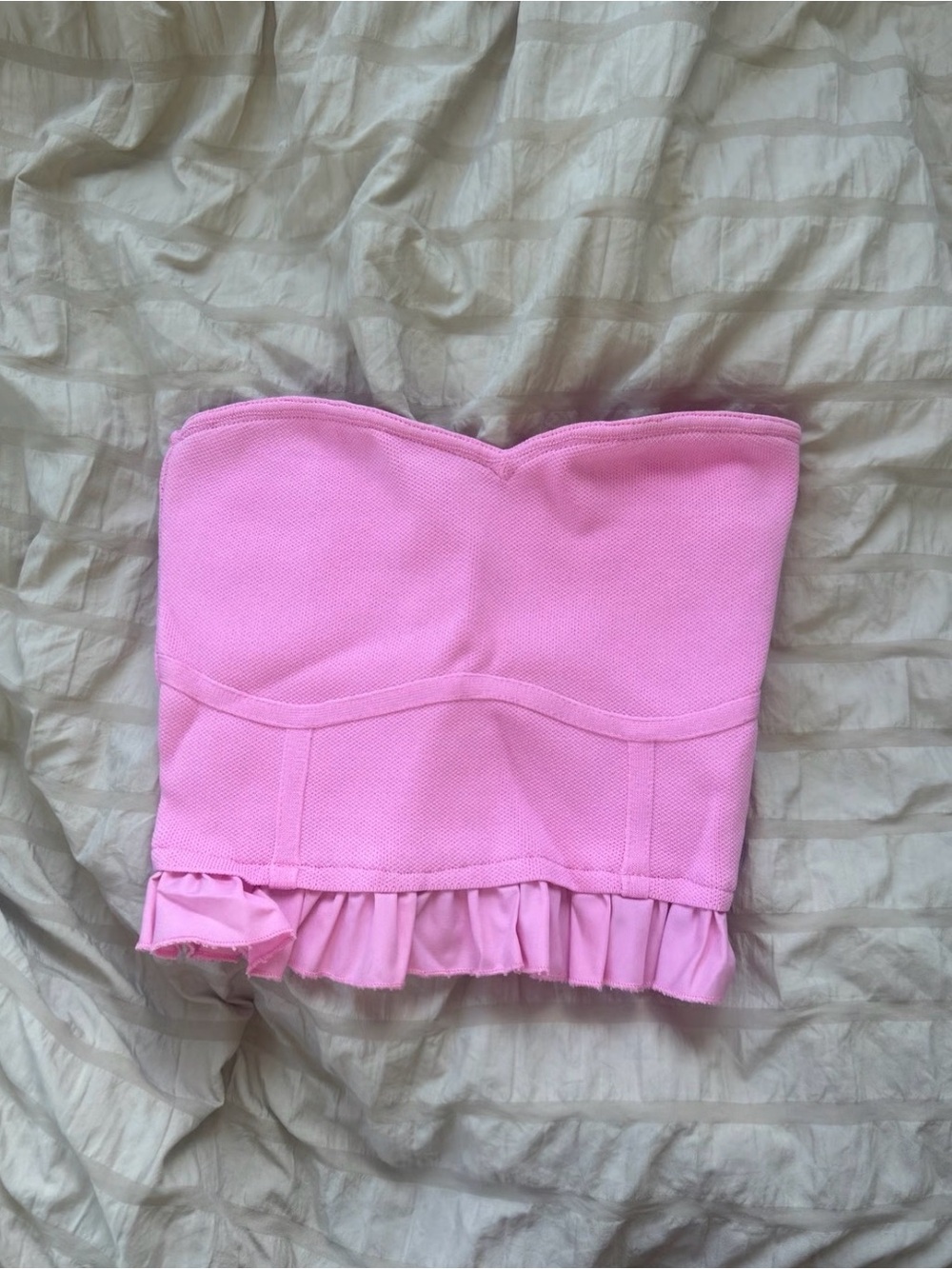 Altar'd State Pink Strapless Ruffle Bustier Top